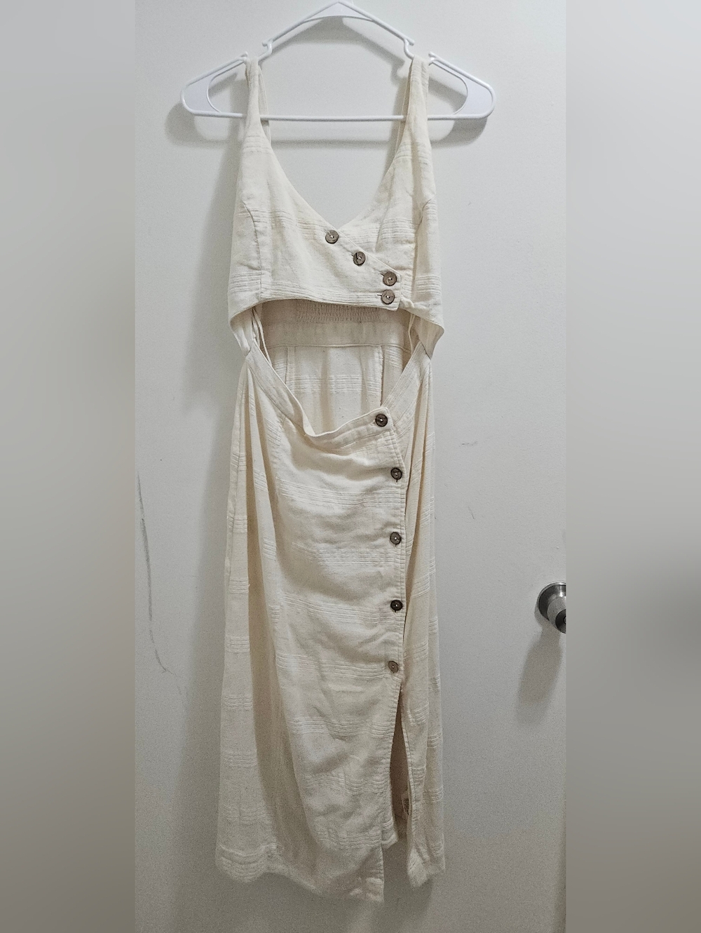 Free People Cream Button-Front Maxi Dress With Stomach Cut Out